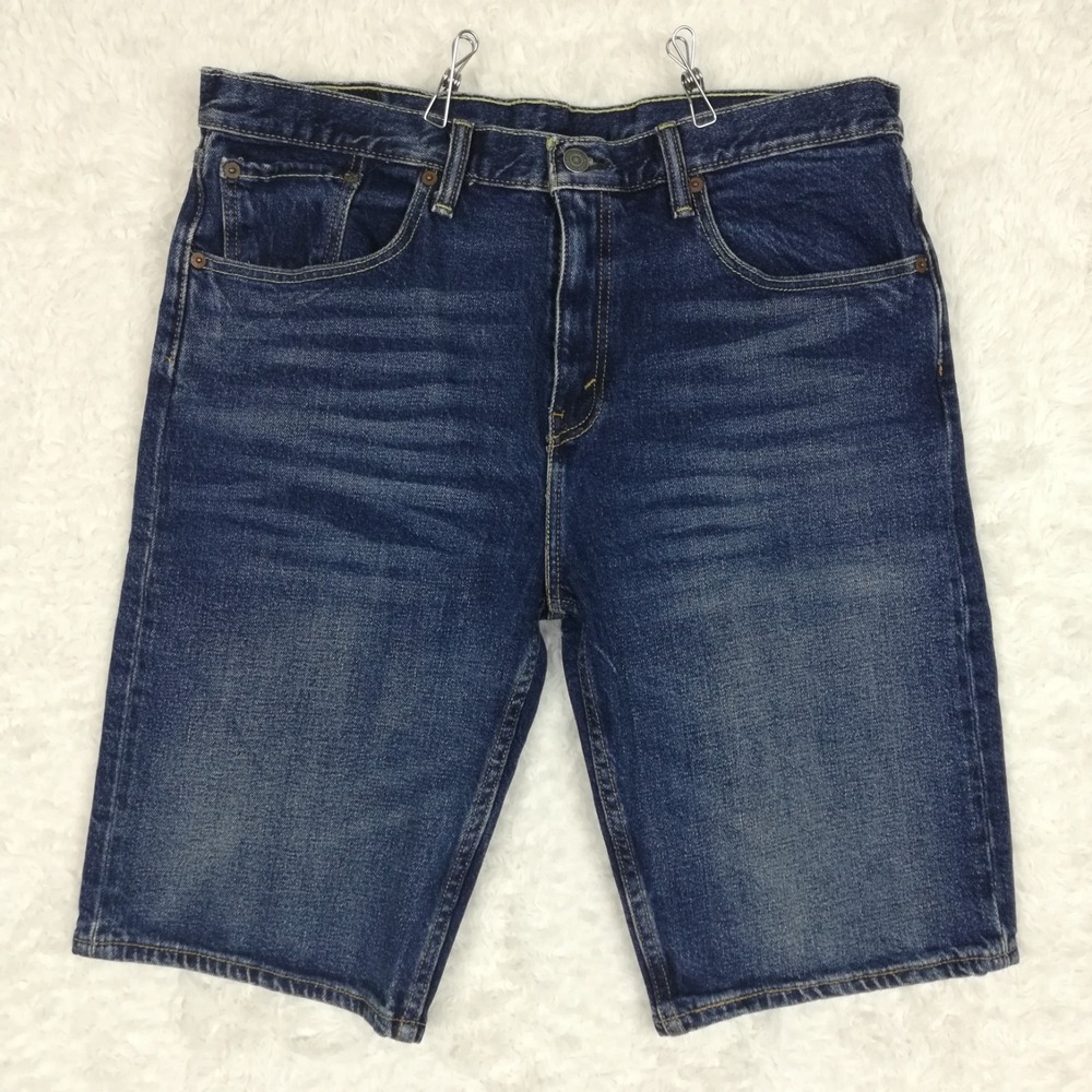 Levi's Mens Shorts 502 Tapered Fit Blue Denim Dark Medium Wash Whiskering 34